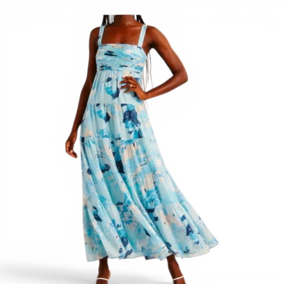 Abercrombie & Fitch Dresses & Skirts - Abercrombie & Fitch Maxi Dress Blue Floral Empire Waist Pleated Tiered Size XS